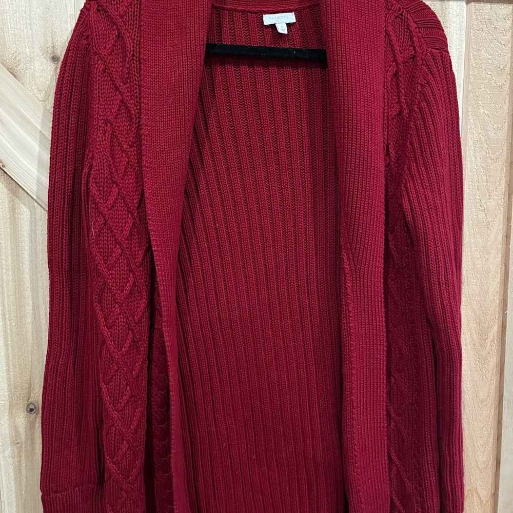 Talbots Rich Red Cable Knit Cardigan